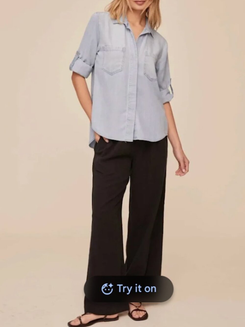 Bella Dahl Split Back Chambray Button Down Top M